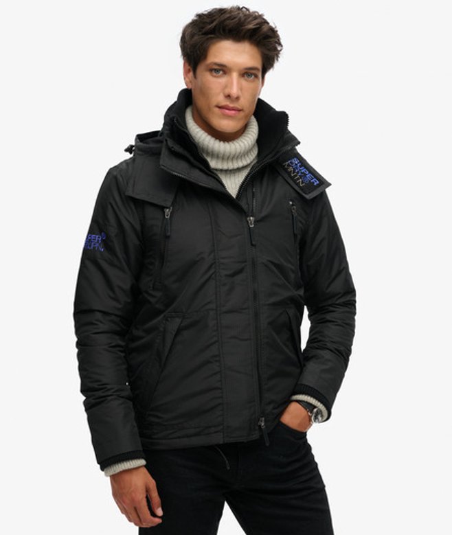 Superdry Men’s Mens Classic Embroidered Logo Hooded Mountain SD Windbreaker Jacket, Black Superdry Men’s Mens Classic Embroidered Logo Hooded Mountain SD Windbreaker Jacket, Black