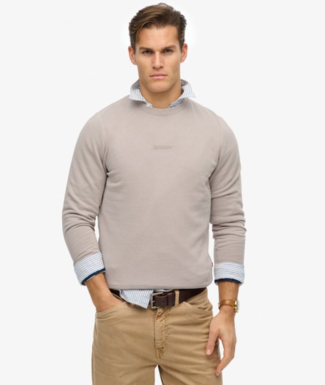 Superdry Men’s Micro Logo Crew Sweatshirt Beige Superdry Men’s Micro Logo Crew Sweatshirt Beige