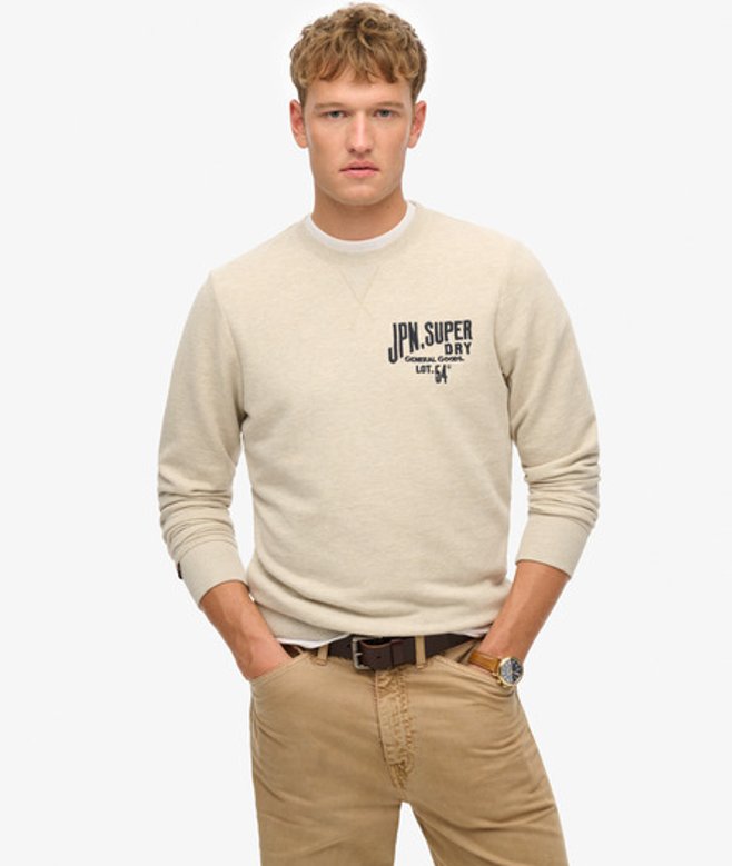 Superdry Men’s Workwear Applique Sweatshirt Beige Superdry Men’s Workwear Applique Sweatshirt Beige