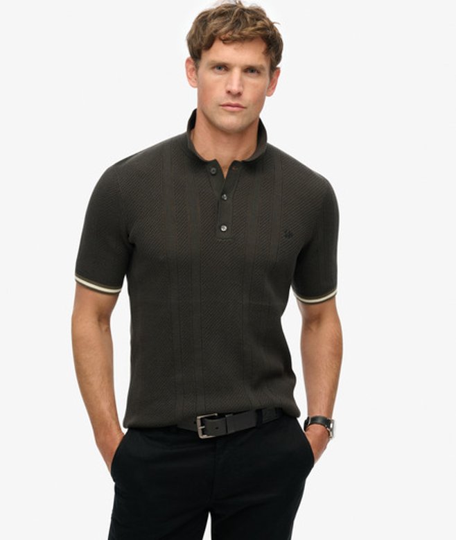 Superdry Men’s Knitted Texture Short Sleeve Polo Shirt Black