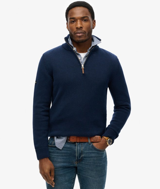 Superdry Men’s Cotton Classics Half-zip Knitted Jumper Navy Superdry Men’s Cotton Classics Half-zip Knitted Jumper Navy