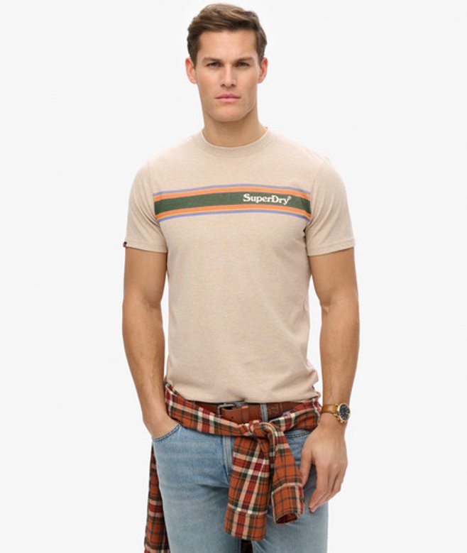 Superdry Men’s Venue Logo Stripe Relaxed shirt Beige Superdry Men’s Venue Logo Stripe Relaxed shirt Beige