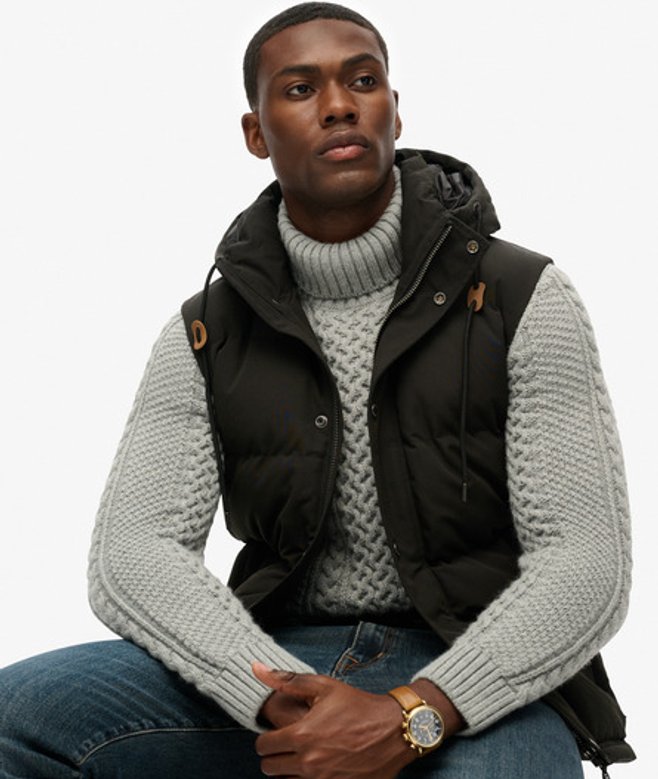 Superdry Men’s Men’s Everest Hooded Puffer Gilet Dark Grey Jet Black