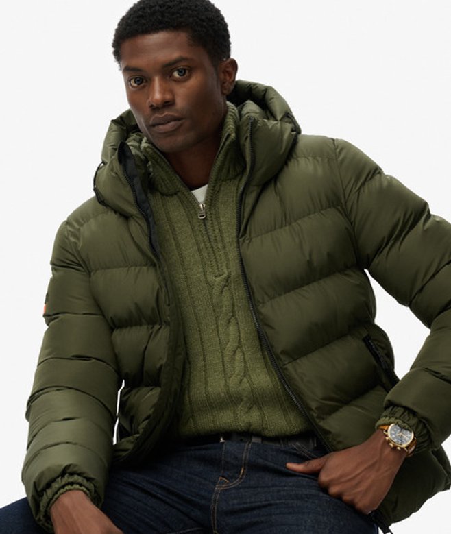 Superdry Men’s Hooded Sports Puffer Jacket Green Superdry Men’s Hooded Sports Puffer Jacket Green