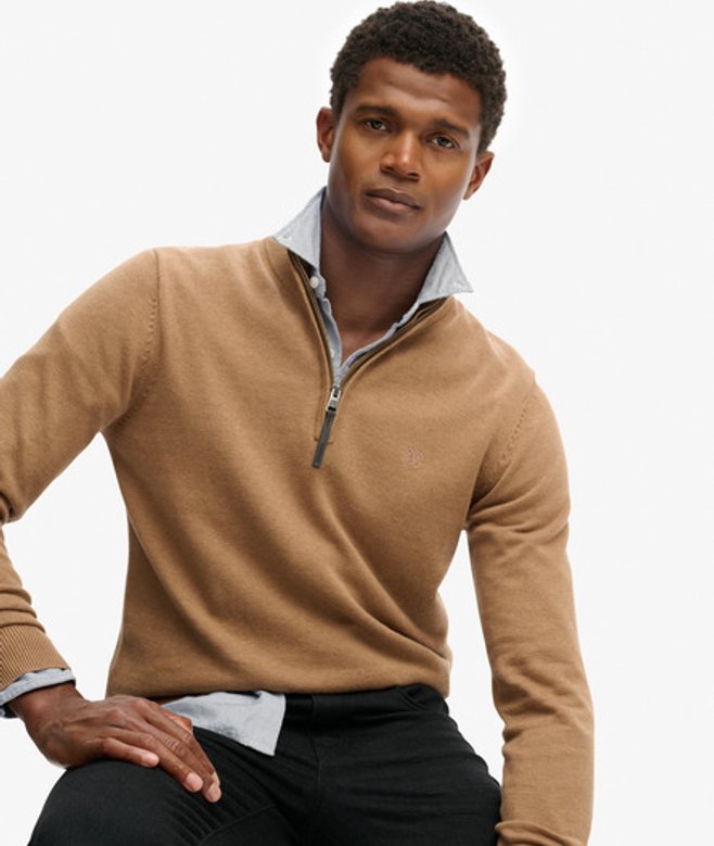 Superdry Men’s Essentials Cotton Half Zip Jumper Brown Superdry Men’s Essentials Cotton Half Zip Jumper Brown
