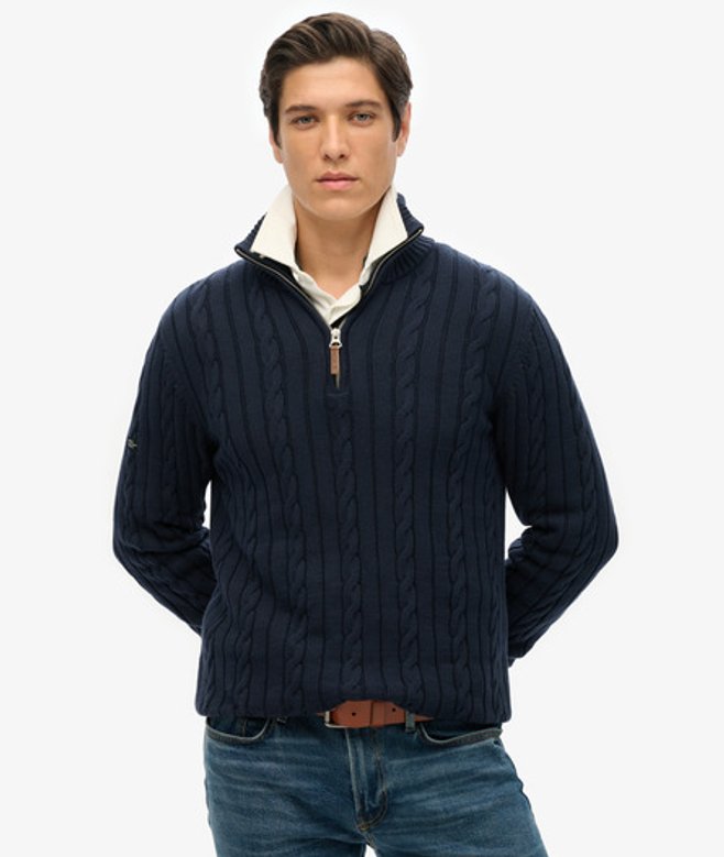 Superdry Men’s Organic Cotton Classic Cable Half-zip Jumper Navy