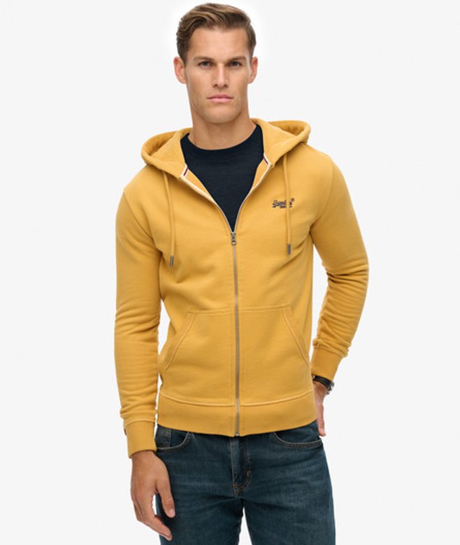 Superdry Men’s Essential Logo Half Brushed Zip Hoodie Brown Superdry Men’s Essential Logo Half Brushed Zip Hoodie Brown