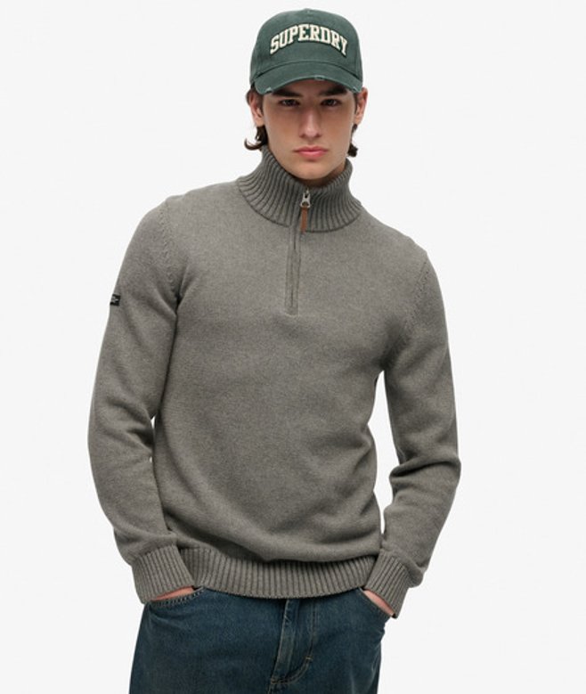 Superdry Men’s Cotton Classics Half-zip Knitted Jumper Grey Superdry Men’s Cotton Classics Half-zip Knitted Jumper Grey
