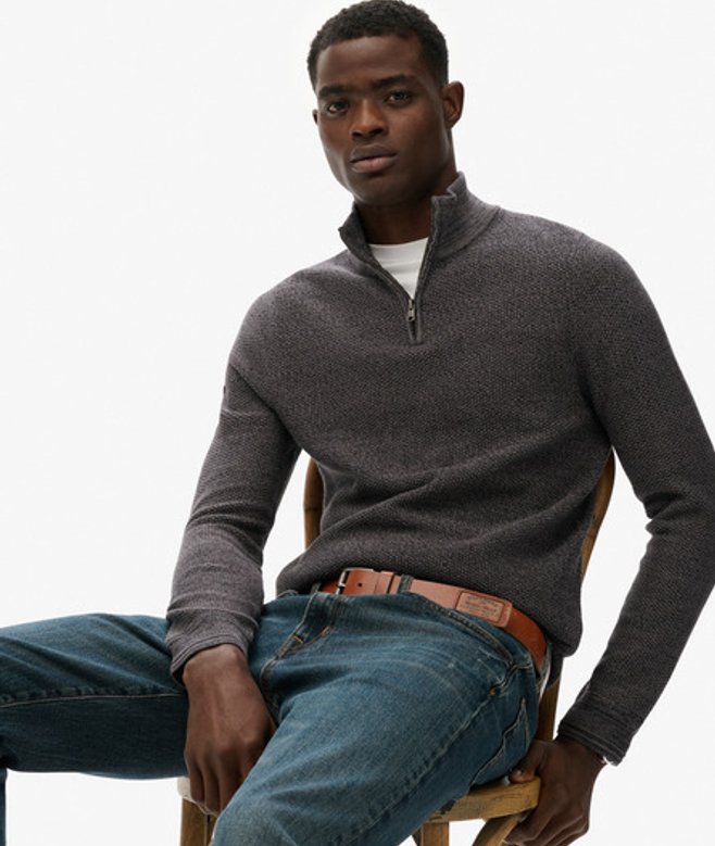 Superdry Men’s Cotton Texture Half-zip Jumper Black