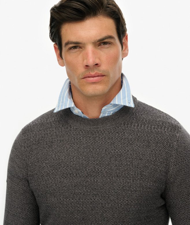 Superdry Men’s Light Weight Cotton Texture Jumper Black Superdry Men’s Light Weight Cotton Texture Jumper Black