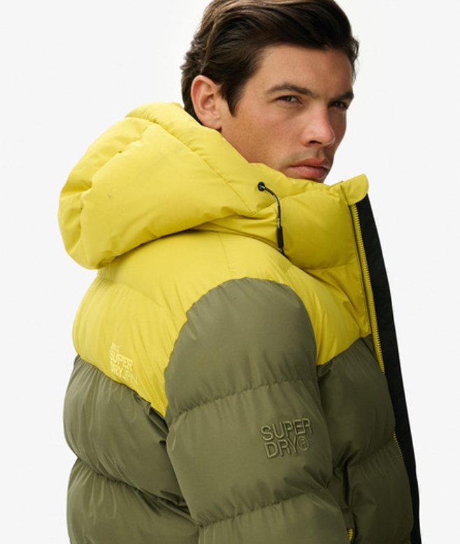 Superdry Men’s Colourblock Hooded Puffer Jacket Green Superdry Men’s Colourblock Hooded Puffer Jacket Green