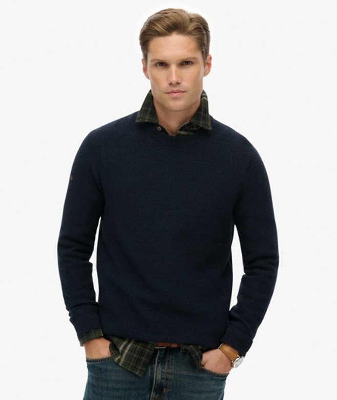 Superdry Men’s Light Weight Cotton Texture Jumper Navy Superdry Men’s Light Weight Cotton Texture Jumper Navy