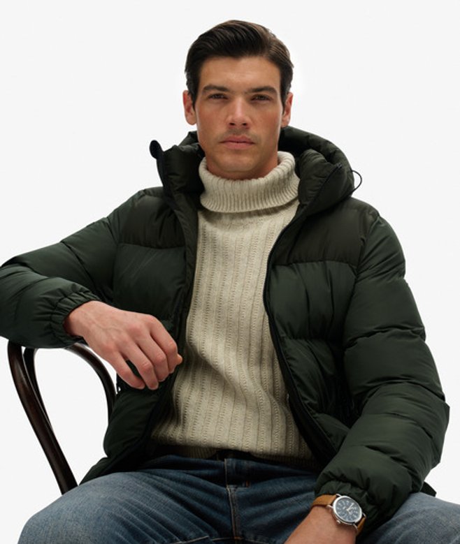 Superdry Men’s Colourblock Hooded Puffer Jacket Green Superdry Men’s Colourblock Hooded Puffer Jacket Green