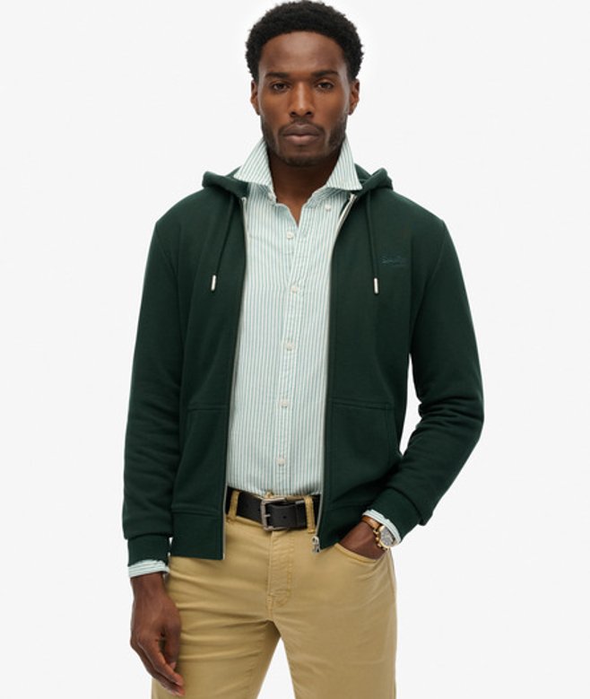 Superdry Men’s Essential Logo Half Brushed Zip Hoodie Green Superdry Men’s Essential Logo Half Brushed Zip Hoodie Green