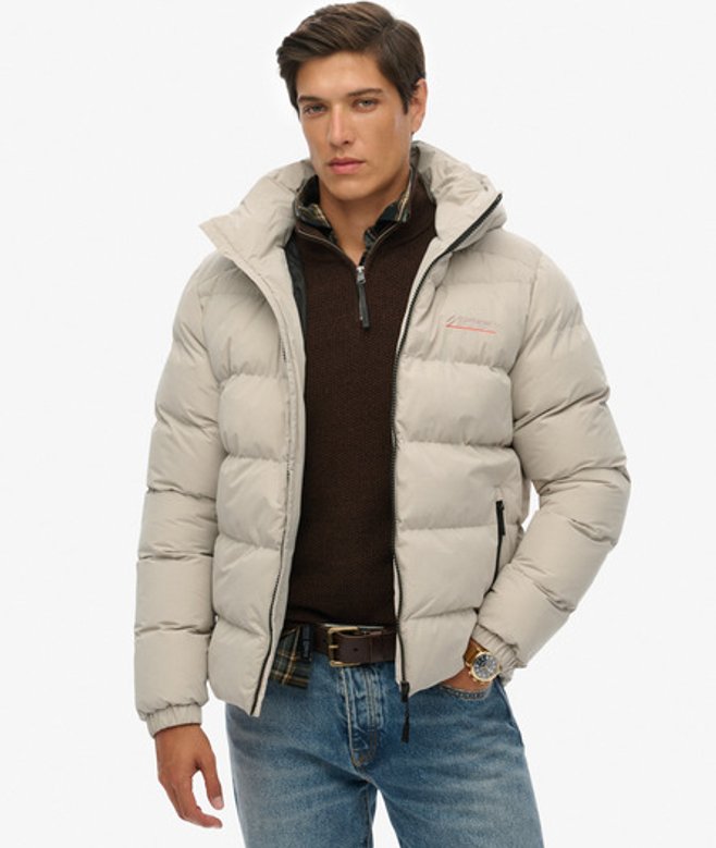 Superdry Men’s Hooded Microfibre Sport Puffer Jacket Cream