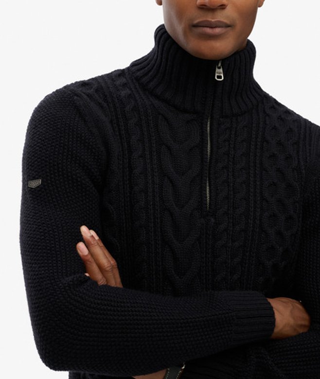 Superdry Men’s Jacob Cable Knit Half Zip Jumper Navy Superdry Men’s Jacob Cable Knit Half Zip Jumper Navy