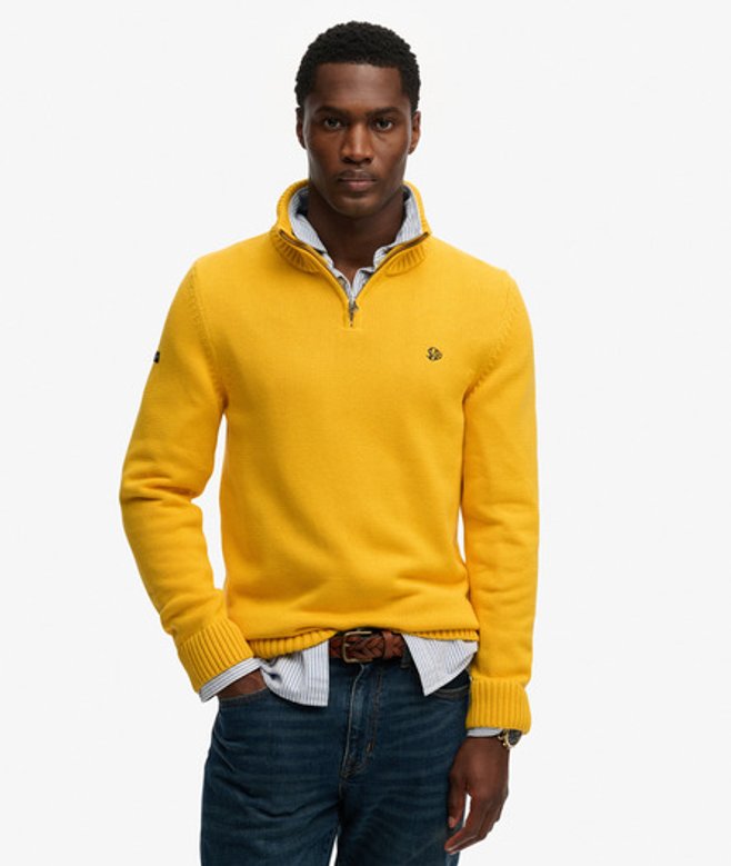 Superdry Men’s Cotton Half Zip Knit Jumper Yellow Superdry Men’s Cotton Half Zip Knit Jumper Yellow