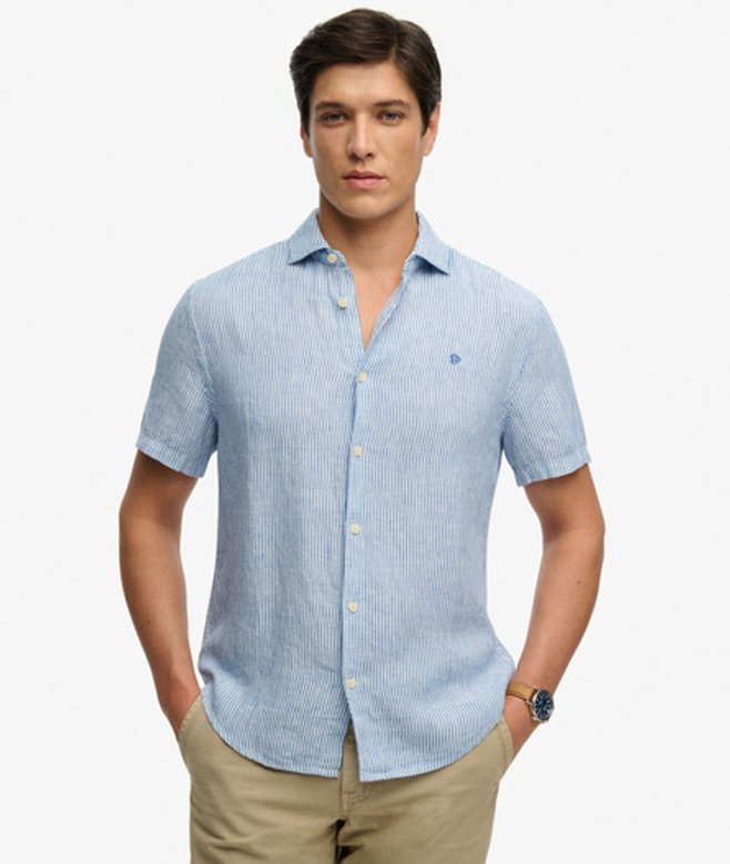 Superdry Men’s Riviera Short Sleeve Linen Shirt Blue