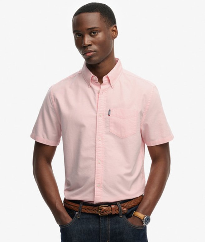 Superdry Men’s Essentials Oxford Short Sleeve Shirt Pink Superdry Men’s Essentials Oxford Short Sleeve Shirt Pink