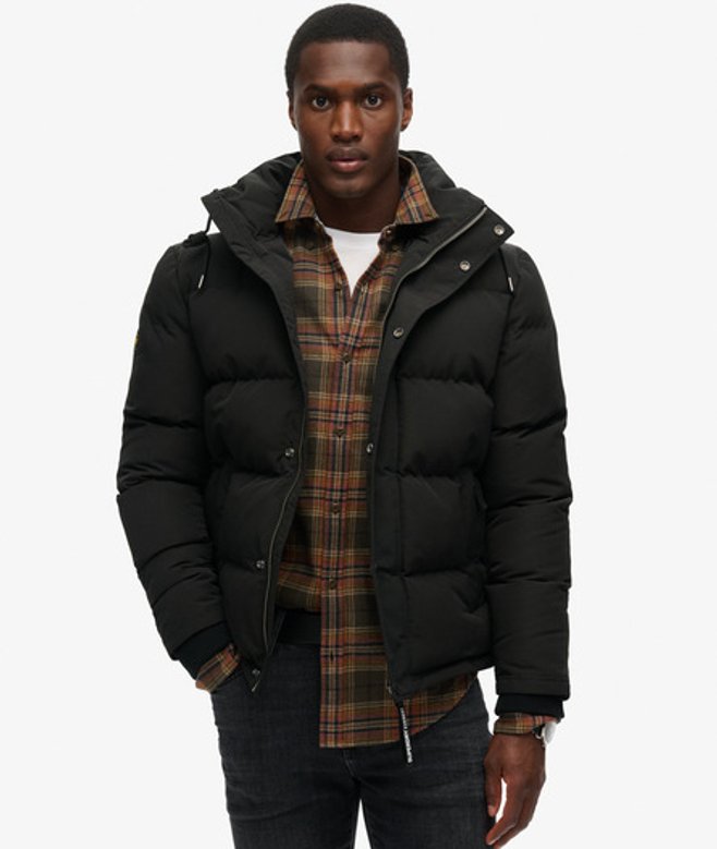 Superdry Men’s Men’s Everest Short Hooded Puffer Jacket Dark Grey Jet Black Superdry Men’s Men’s Everest Short Hooded Puffer Jacket Dark Grey Jet Black