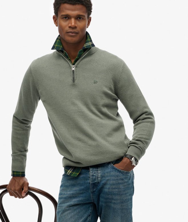Superdry Men’s Essentials Cotton Half Zip Jumper Green