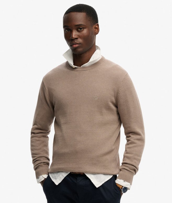 Superdry Men’s Essentials Cotton Jumper Brown Superdry Men’s Essentials Cotton Jumper Brown