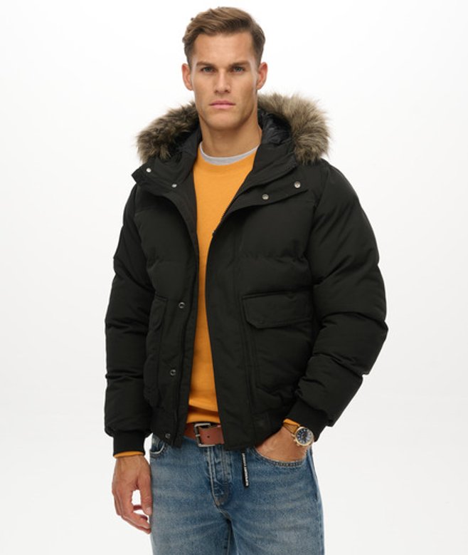 Superdry Men’s Everest Hooded Puffer Bomber Jacket Black