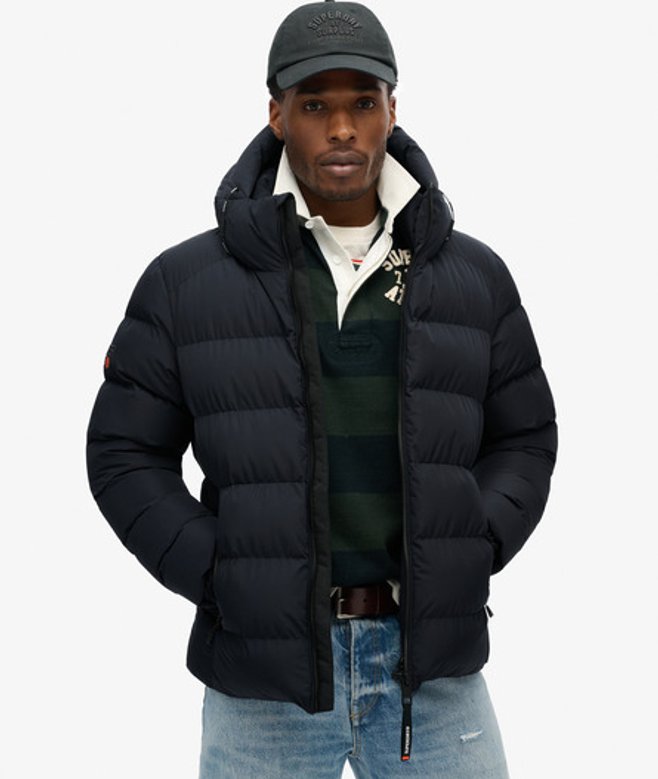 Superdry Men’s Hooded Sports Puffer Jacket Navy Superdry Men’s Hooded Sports Puffer Jacket Navy