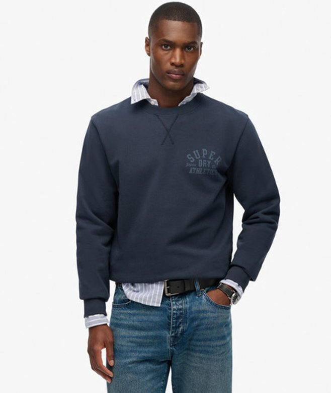 Superdry Men’s Athletic Essentials Crew Sweatshirt Navy Superdry Men’s Athletic Essentials Crew Sweatshirt Navy