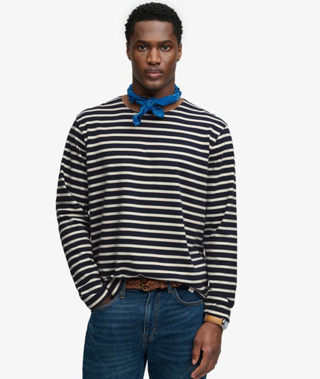 Superdry Men’s The Merchant Store – Stripe Long Sleeve Top Navy