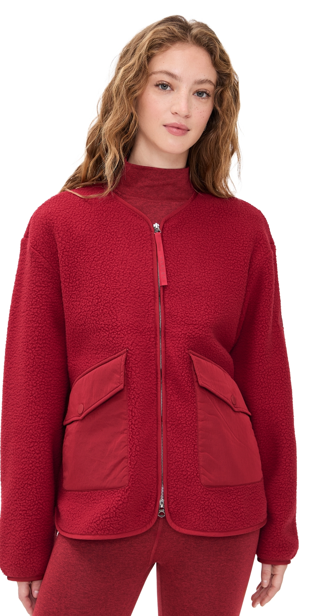 Varley Marina Collarless Fleece Jacket Red Dahlia Varley Marina Collarless Fleece Jacket Red Dahlia