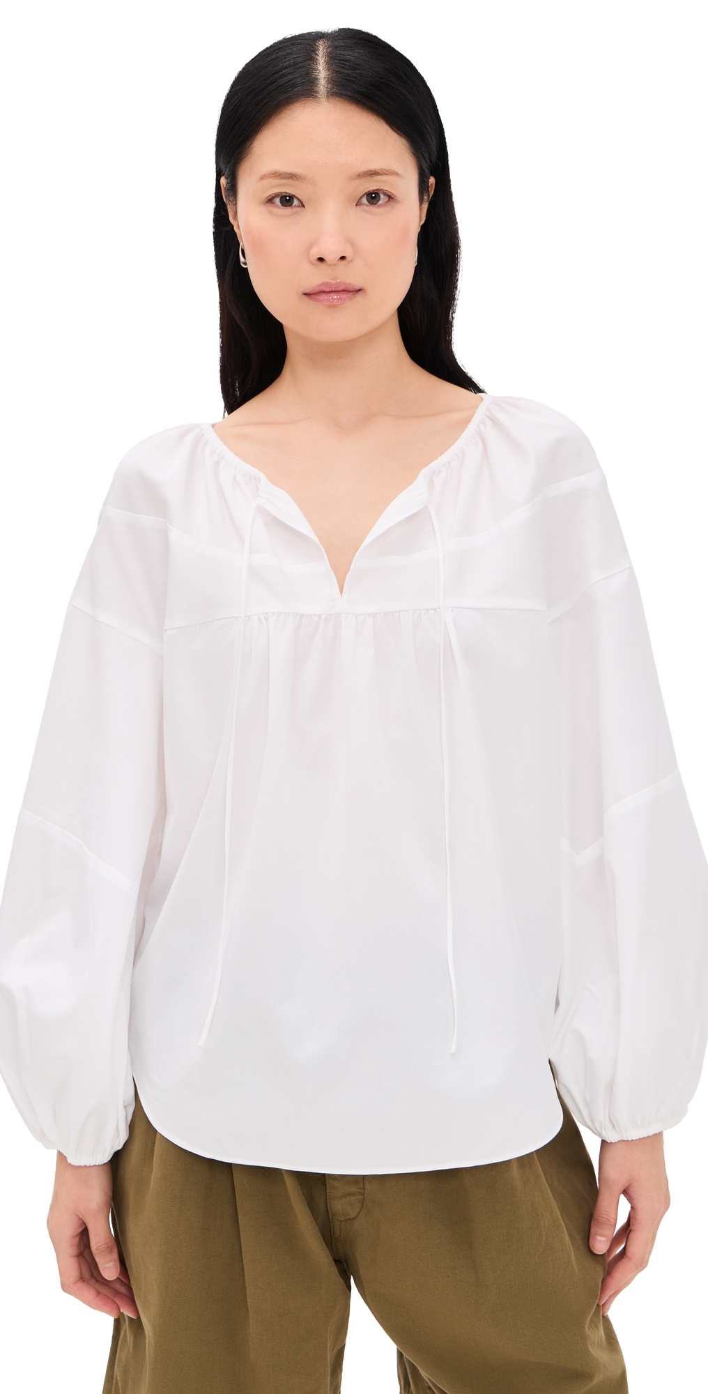 Vince Shirred Long Sleeve Top Optic White Vince Shirred Long Sleeve Top Optic White