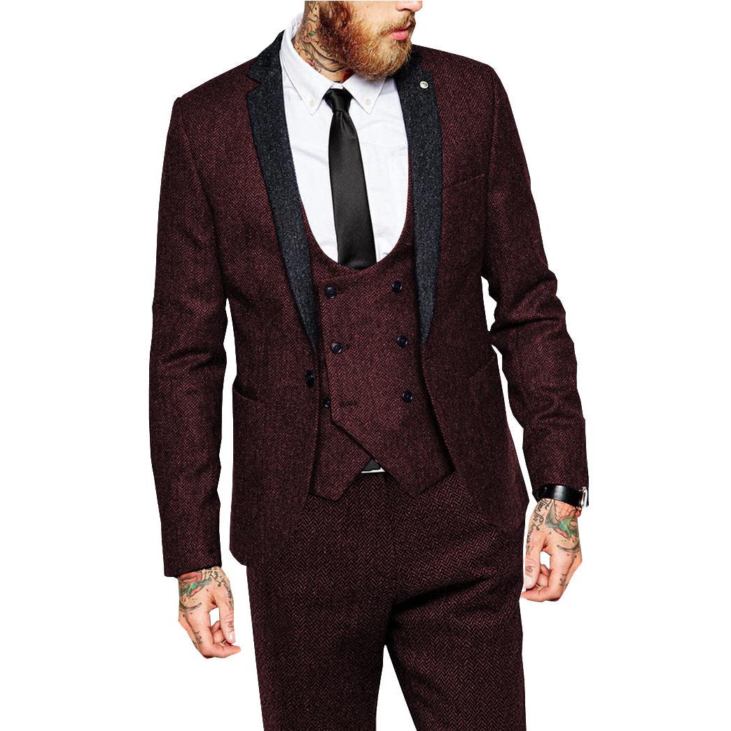 Menseventwear Vintage Classical Piece Mens Suit Herringbone Notch Lapel Blazer Blazer Vest+Pants Menseventwear Vintage Classical Piece Mens Suit Herringbone Notch Lapel Blazer Blazer Vest+Pants