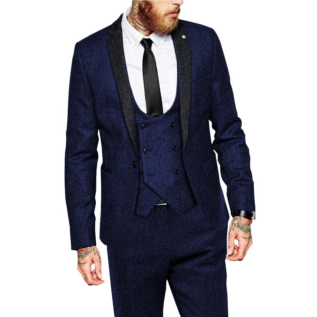 Menseventwear Vintage Classical Piece Mens Suit Herringbone Notch Lapel Blazer Blazer Vest+Pants Menseventwear Vintage Classical Piece Mens Suit Herringbone Notch Lapel Blazer Blazer Vest+Pants