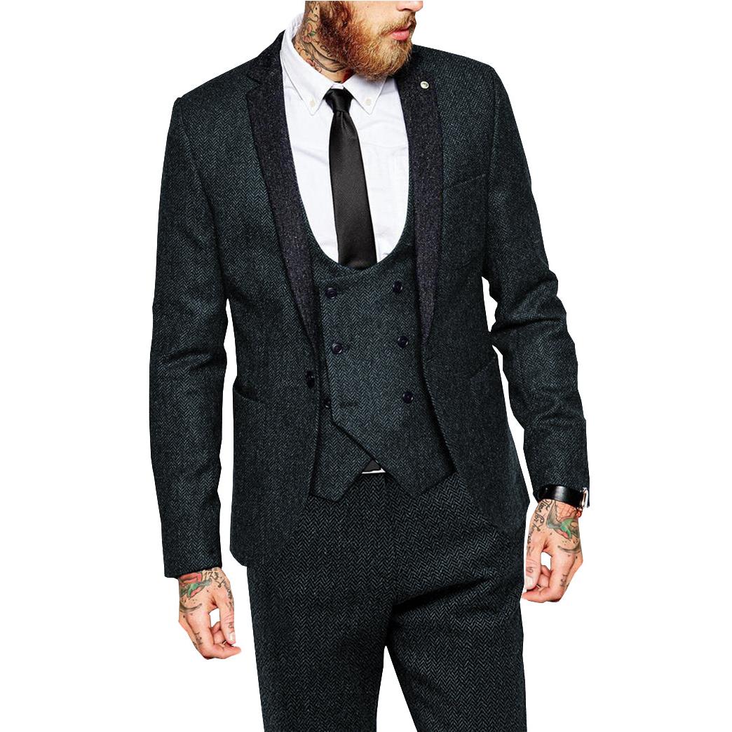 Menseventwear Vintage Classical Piece Mens Suit Herringbone Notch Lapel Blazer Blazer Vest+Pants Menseventwear Vintage Classical Piece Mens Suit Herringbone Notch Lapel Blazer Blazer Vest+Pants