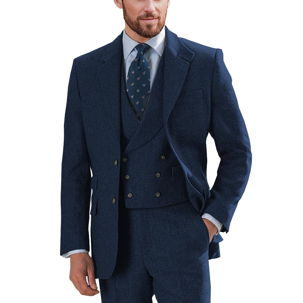 Menseventwear Vintage Classical Piece Mens Suit Herringbone Notch Lapel Blazer Blazer Vest+Pants Menseventwear Vintage Classical Piece Mens Suit Herringbone Notch Lapel Blazer Blazer Vest+Pants