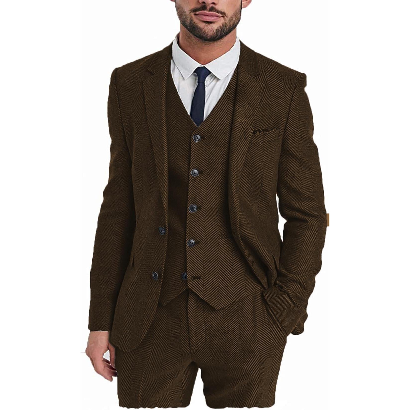Menseventwear Vintage Classical Pieces Mens Suit Herringbone Tweed Notch Lapel Tuxedos Blazer+vest+Pants Menseventwear Vintage Classical Pieces Mens Suit Herringbone Tweed Notch Lapel Tuxedos Blazer+vest+Pants