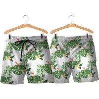 Watercolor Tropical Plants Men Beach Shorts