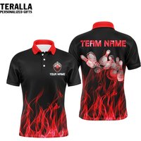 Team Red Flame Bowling Ball And Pinss Short Sleeve Polo Shirt For Men
