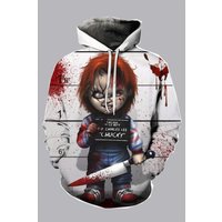 d White Digital Horror Doll Printed Hooded Sweatshirt d White Digital Horror Doll Printed Hooded Sweatshirt