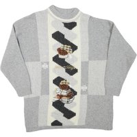 Mens Grey & Cream Patterned Wool Blend Jumper Crew Neck Basic Knit L Teddy Bear Mens Grey & Cream Patterned Wool Blend Jumper Crew Neck Basic Knit L Teddy Bear