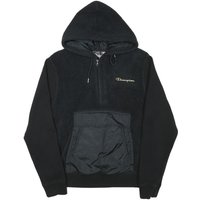 CHAMPION Mens Black Polyester Blend Quarter Zip Hoodie M Sherpa Style Pocket CHAMPION Mens Black Polyester Blend Quarter Zip Hoodie M Sherpa Style Pocket