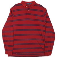 POLO RALPH LAUREN Mens Red & Navy Blue Striped Long Sleeve Polo Shirt Cotton