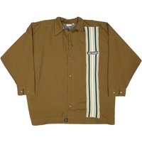BLOND Mens Brown & Cream Button Jacket M Polyester Blend Stripe Casual Overshirt BLOND Mens Brown & Cream Button Jacket M Polyester Blend Stripe Casual Overshirt