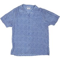 Mens Blue Silk Pattern Shirt M Short Sleeve Stylish Summer