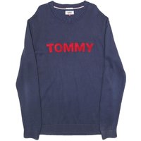 TOMMY HILFIGER Mens Blue Navy Cotton Blend Plain Crew Neck Basic Knit Jumper TOMMY HILFIGER Mens Blue Navy Cotton Blend Plain Crew Neck Basic Knit Jumper