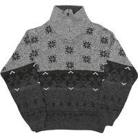 NICK TAYLOR SPORTSWEAR Mens Grey Black Patterned Roll Neck Chunky Knit Jumper NICK TAYLOR SPORTSWEAR Mens Grey Black Patterned Roll Neck Chunky Knit Jumper