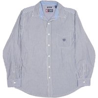 CHAPS Mens Blue & White Striped Cotton Shirt M Classic Button Down CHAPS Mens Blue & White Striped Cotton Shirt M Classic Button Down