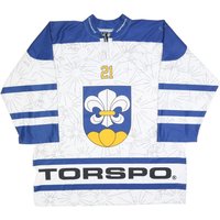 JERSEY Mens White & Blue Graphic Shirt Long Sleeve Zip Polyester JERSEY Mens White & Blue Graphic Shirt Long Sleeve Zip Polyester