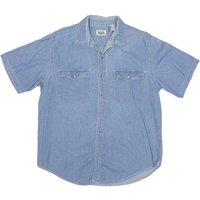 BASIC EDITION Mens Blue Cotton Blend Denim Shirt L Casual Short Sleeve Button BASIC EDITION Mens Blue Cotton Blend Denim Shirt L Casual Short Sleeve Button